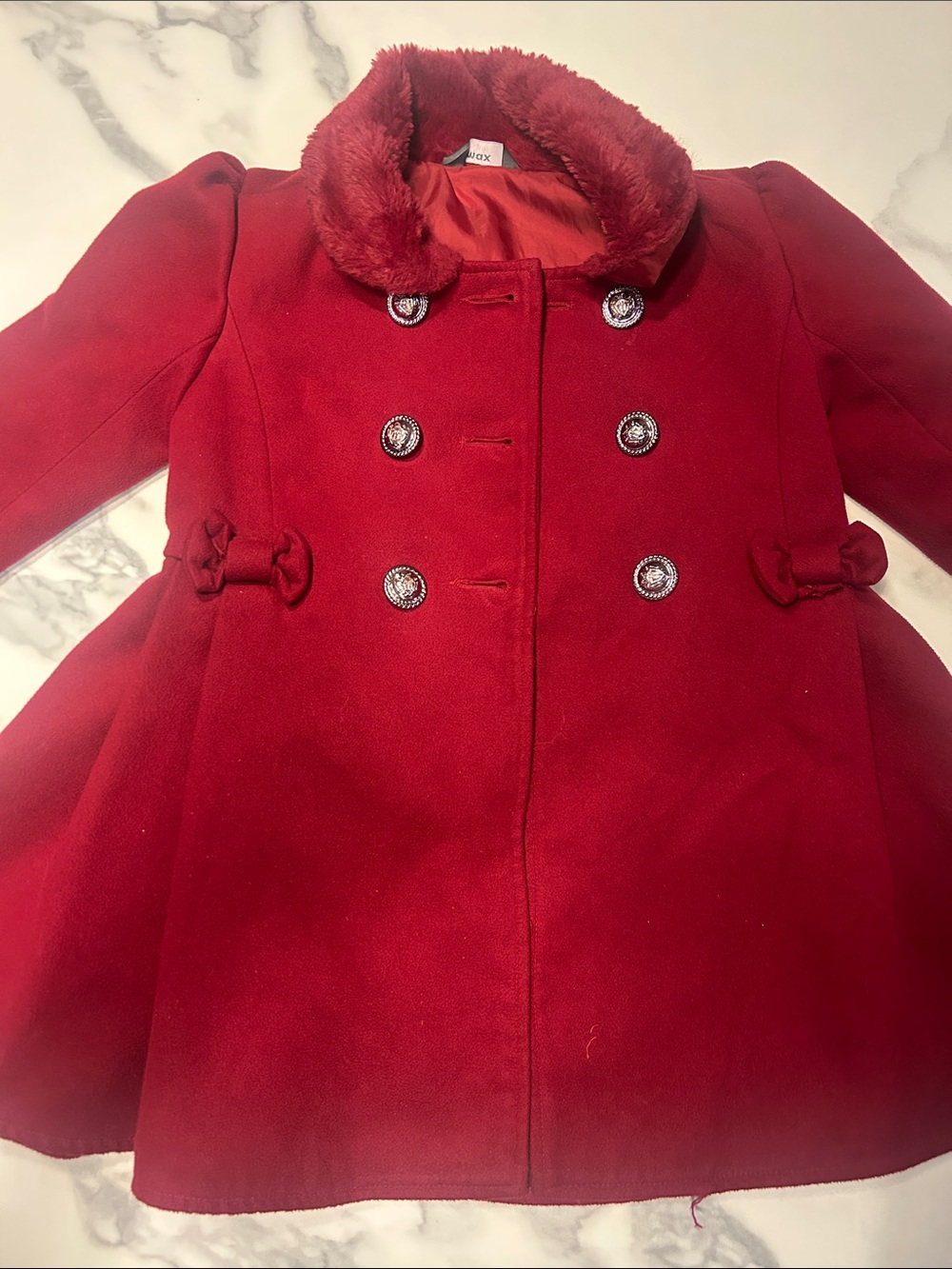 Girls' Red Double-Breasted Peacoat Jacket - Unknown Brand